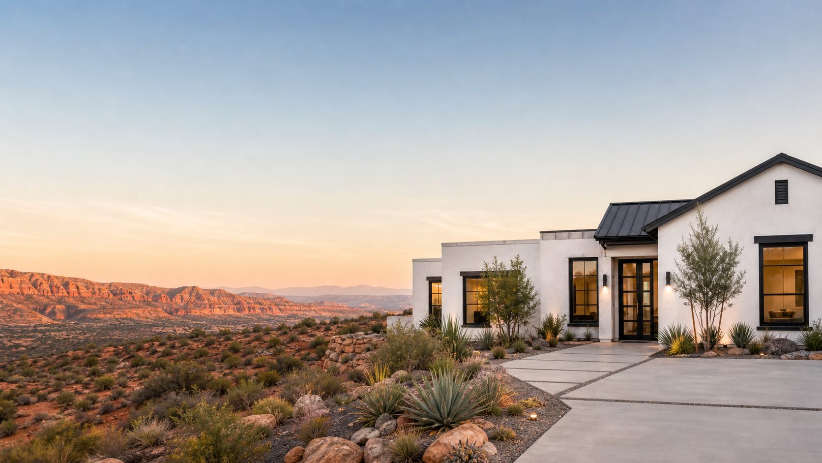Modern Southern Utah home with red rock landscape